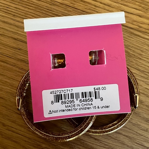 Betsey Johnson Book Smart Gold Tone Glitter Enamel Pencil Hoop Earrings NWT - Picture 2 of 3